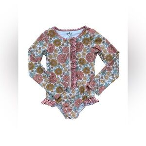 Made by Molly Size 10 Neutral Floral One Piece Rash Guard Swimsuit